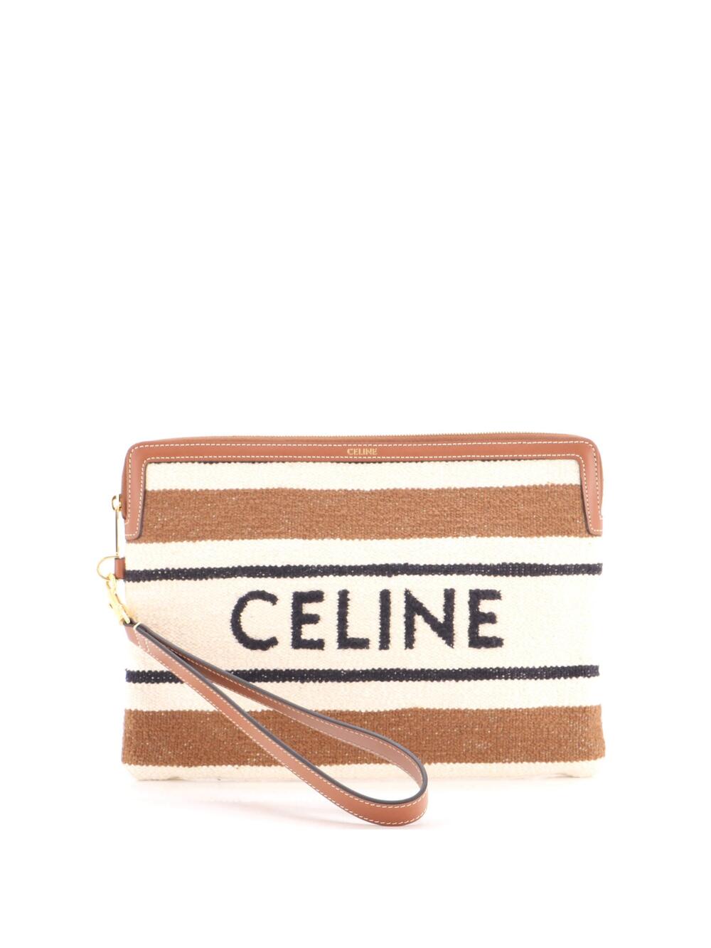 Celine Logo Zip Wristlet Pouch Striped #347512C71B